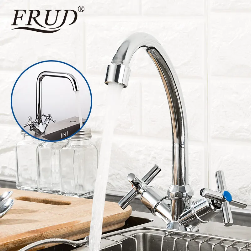 Классический кухонный кран FRUD смеситель с двойной ручкой крепление на раковину