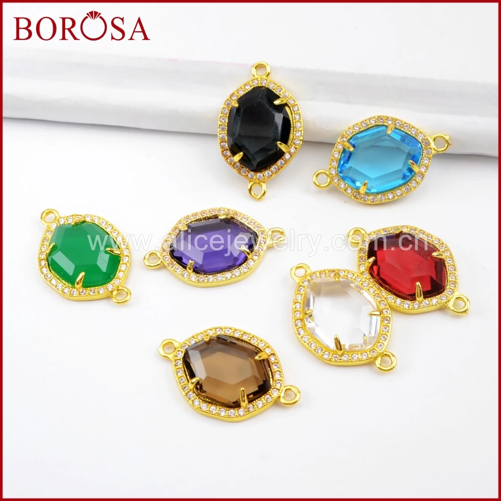BOROSA 10/15 шт модные микро Стразы CZ граненый камень золотые соединители двойные