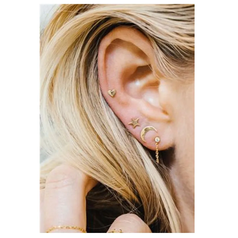 E06 модные ювелирные изделия золотой цвет любовь сердце звезды луна серьги