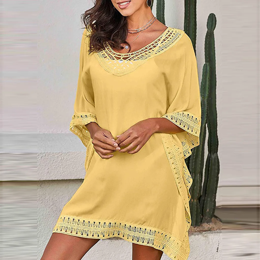 Женское ажурное платье с o образным вырезом однотонное прямое большого размера