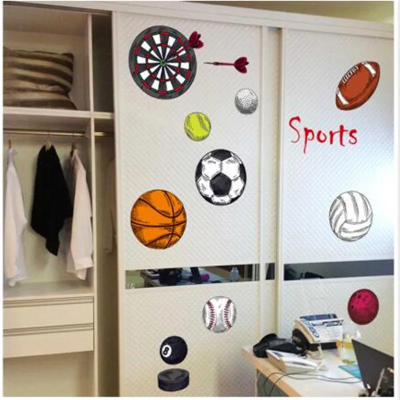 

1PCS Football Basketball Sports Wall Sticker For Boys Bedroom DIY Kindergarten Home Decor Wardrobe Fridge Sticker 50*70cm