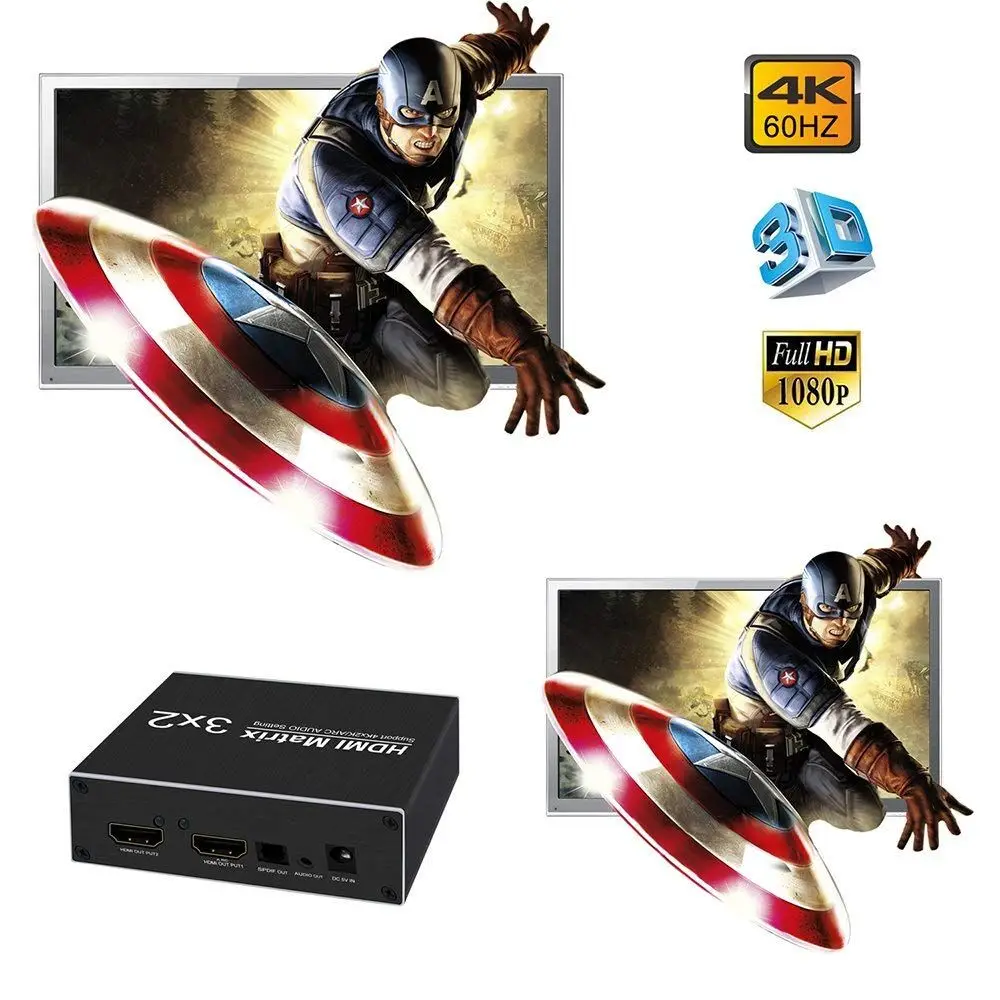 PUZHIJIE 4K 60Hz HDMI матричный коммутатор 3x2 аудио SPDIF R/L ARC 2160P ИК пульт сплиттер