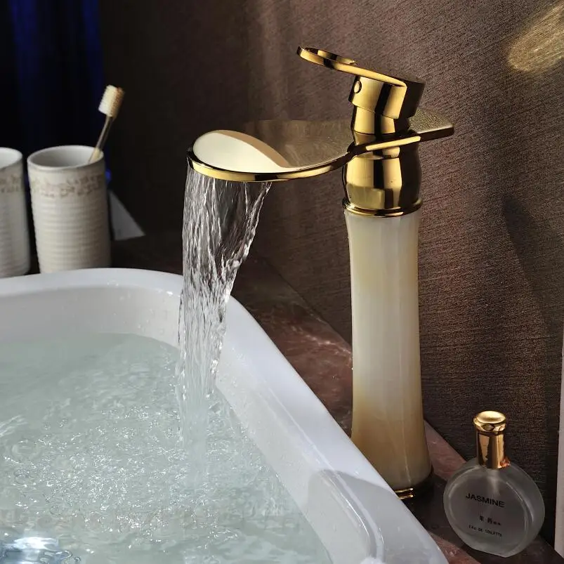 

European classical retro imitation jade Copper bathroom basin counter basin heightening genuine high-grade gold-plated faucet