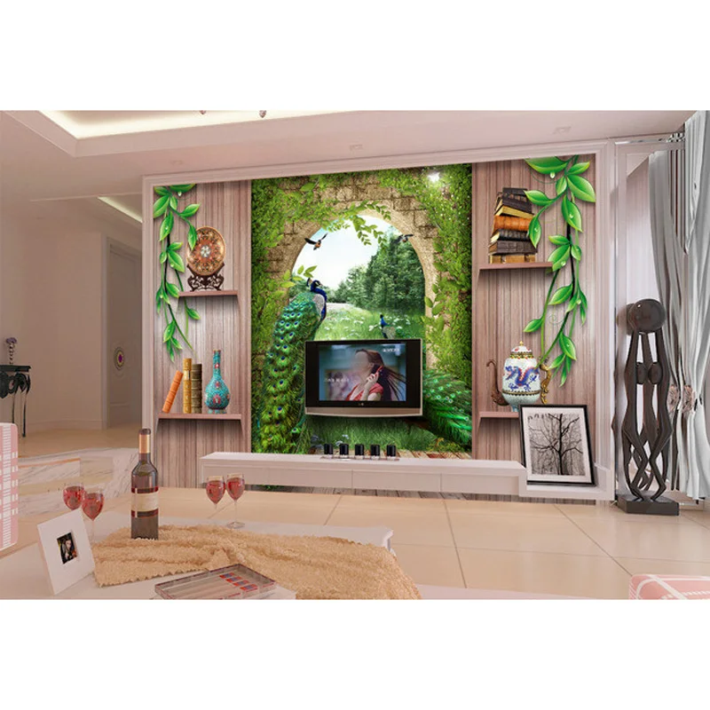 Домашний декор настенная бумага s 3D деревянная стена павлин фото фрески для