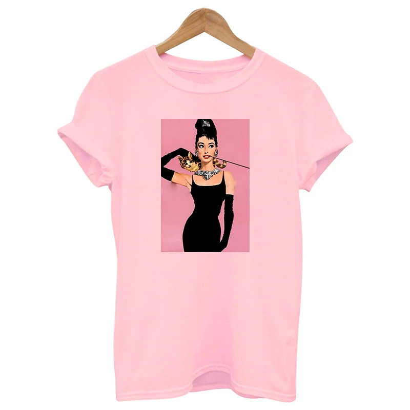 Женская хлопковая Футболка с принтом hepburn queen розовая футболка коротким рукавом и