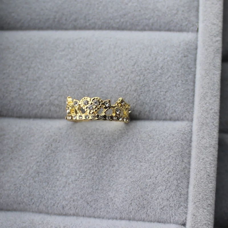 Женское кольцо с короной золотистого цвета стразы Размер 6|rhinestone crown ring|crown ringwholesale