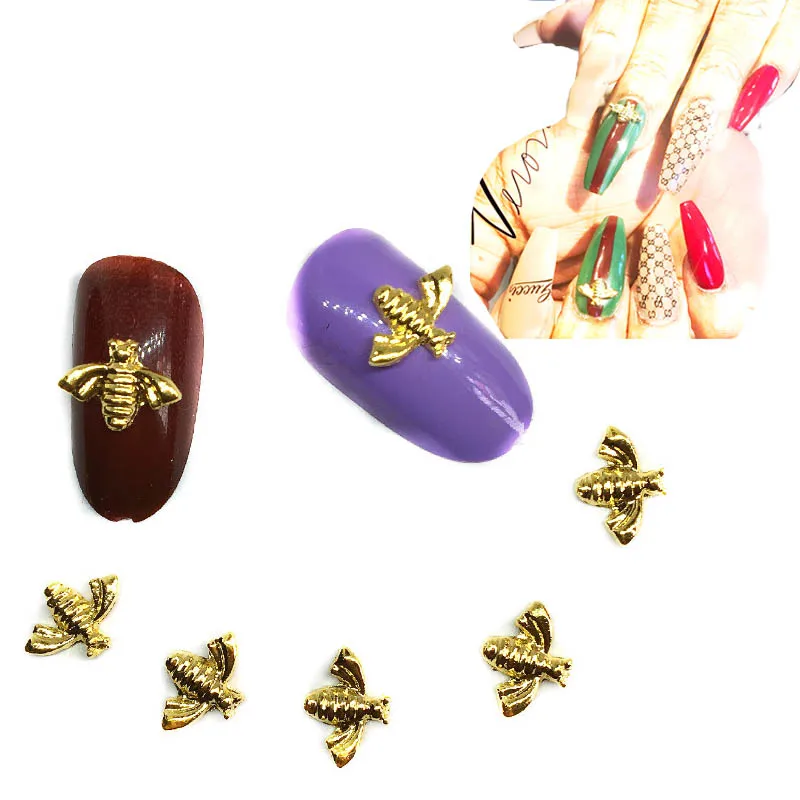 20Pcs Gold Bee Nail Art Decorations 3d Kawaii Animal Charms Decors Bling Nailart Supplies Alloy Ornaments on the Nails Design | Красота и