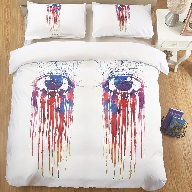 Белый комплект постельного белья акварельные глаза постельное белье королева