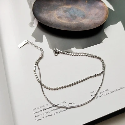 silver color 925 Стерлинговое Серебро, плоские двухслойные ножные браслеты с бусинами, модная романтическая цепочка, регулируемые ножные браслеты для женщин, летние ювелирные изделия - Цвет: silver color