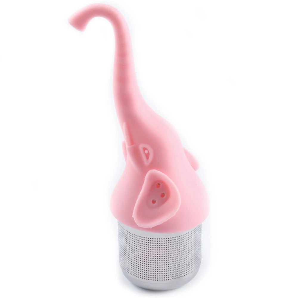 Pink Силиконовая заварка для чая со слоном из нержавеющей стали, чайный шар, лист, инфузионное чайное ситечко, фильтр, диффузор, труба, ложка, кухонные инструменты - Цвет: Pink