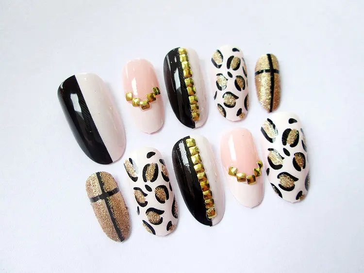 24 шт набор для ногтей длинный мнимый гвоздь Леопардовый дизайн роспись ногтей советы для ногтей полная обертка накладные ногти черный белый прозрачный