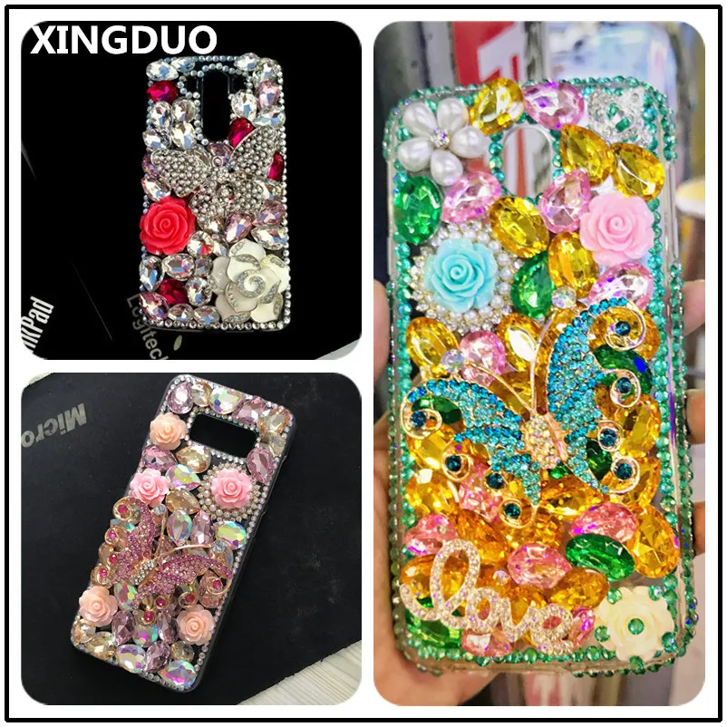Чехол XINGDUO для iphone XS с 3D бабочкой блестящими стразами сделай сам розовая роза