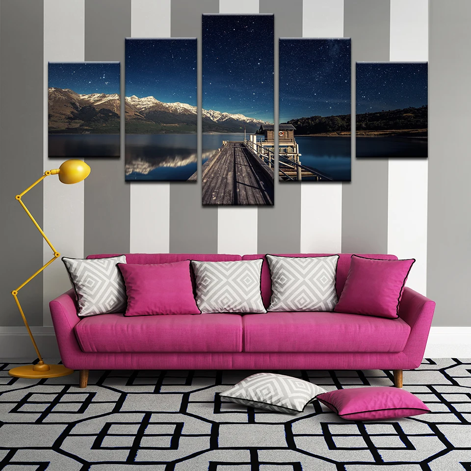 5 Pcs Snow Mountain Under Star Sky Poster HD Print Canvas Painting Living Room Wall Art Home Decor Beautiful Oil Picture | Дом и сад