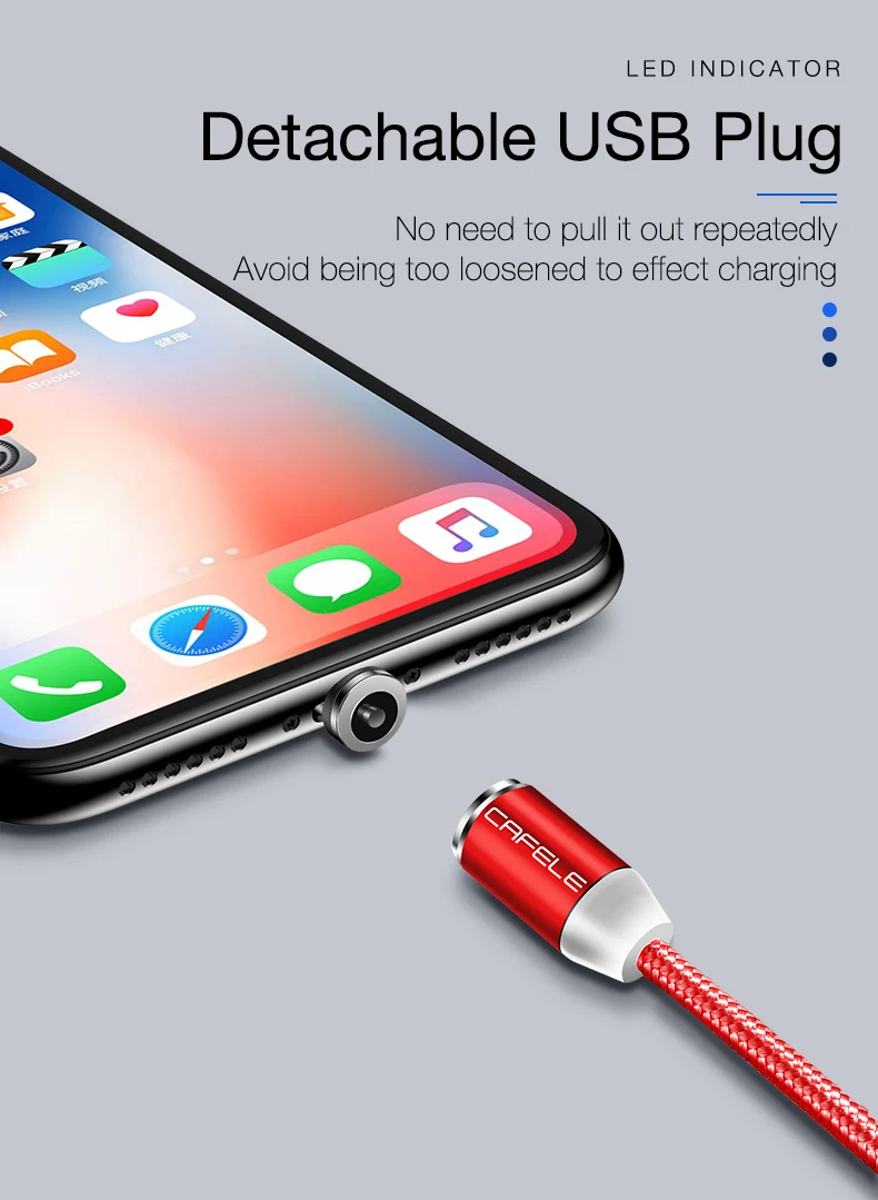 CAFELE 100 см Магнитный USB кабель Micro type C зарядный кабель нейлоновый светодиодный провод светодиодный кабель для iPhone samsung huawei Xiaomi Телефоны