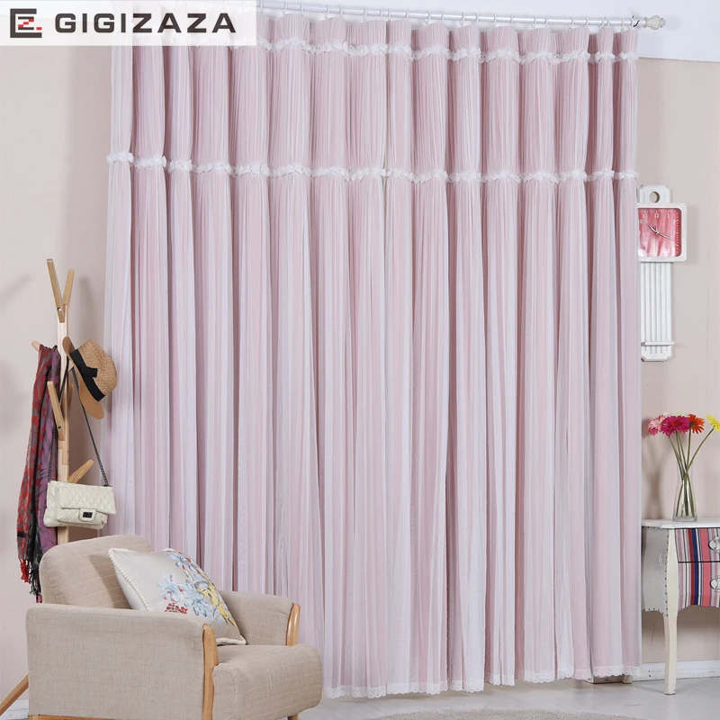 Кружевная занавеска с кисточками Lucky розовая ткань + Прозрачная Черная вуаль на