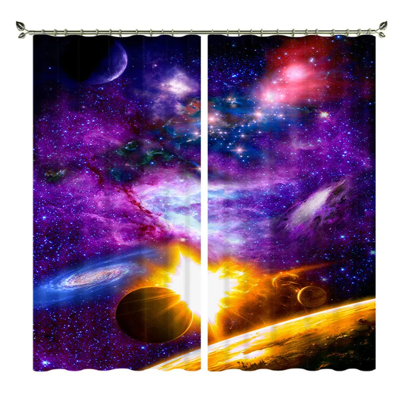 Шторы Galaxy Universe с 3d цифровой печатью оконные шторы 2 панели набор для гостиной