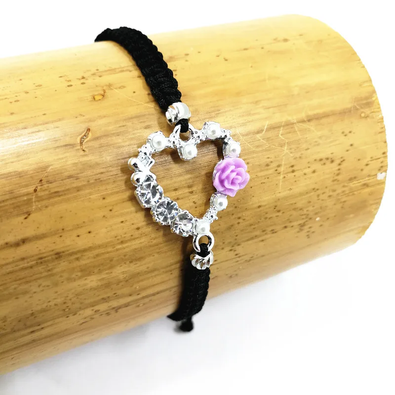 Новинка Лидер продаж отрегулировать Шнур Плетеный Сердце Шарм Смола браслет