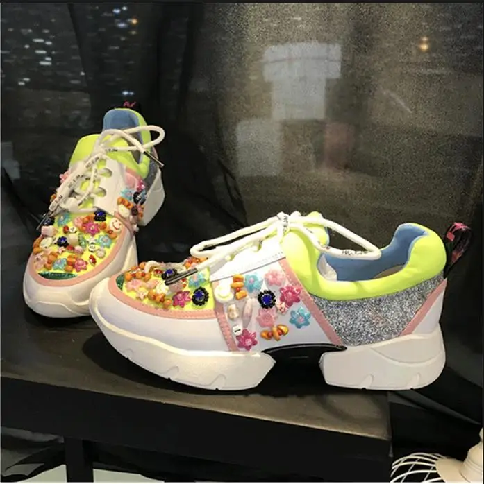 Кроссовки Для женщин 2018 лето-осень новый на среднем каблуке и платформе кожа