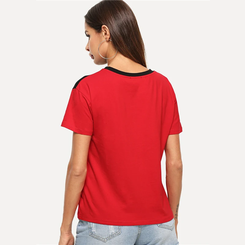 SweatyRocks, цветная футболка с коротким рукавом, уличная одежда с круглым вырезом, модные футболки, летние повседневные женские тянущиеся пуловеры, топы