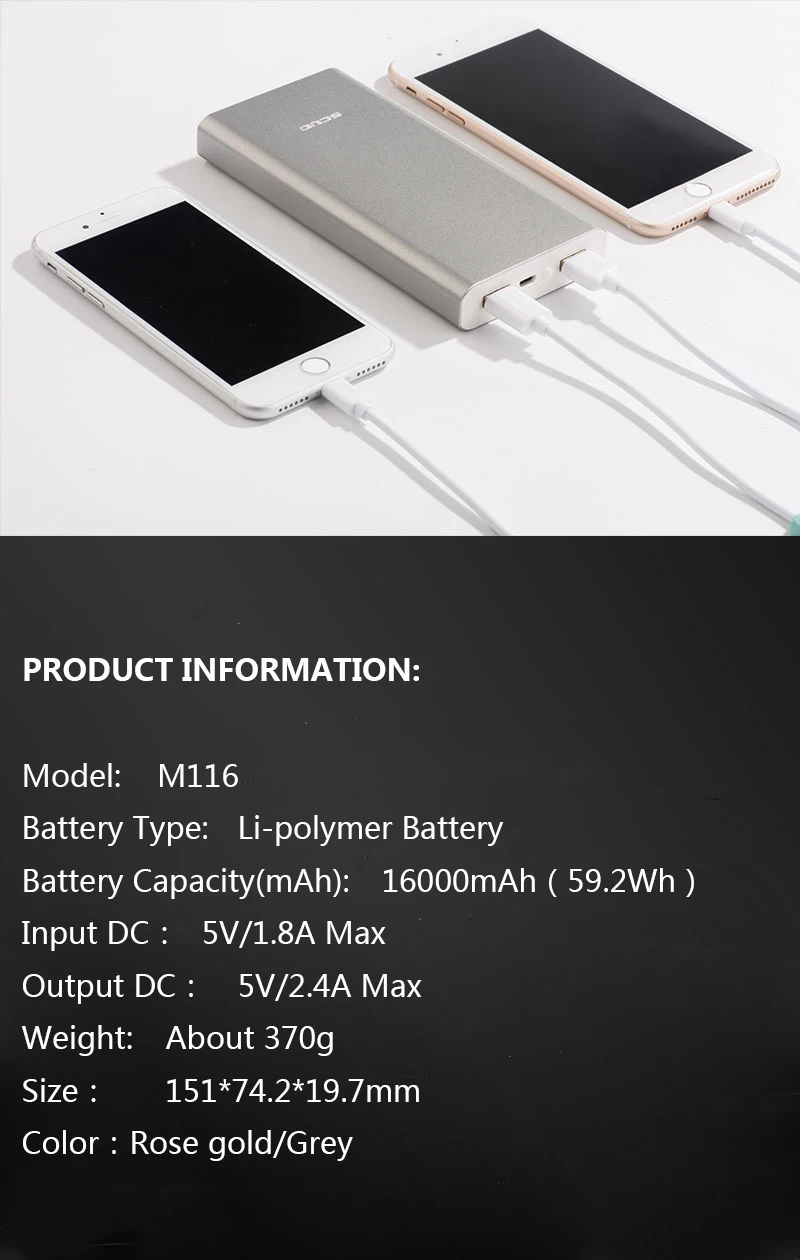 SCUD power Bank 16000 мАч Внешний аккумулятор портативный мобильный с двойным USB power bank M116 полимерный аккумулятор для мобильного телефона