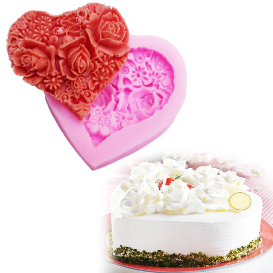 1 шт. силиконовая форма в форме розы сердца для выпечки торта инструменты