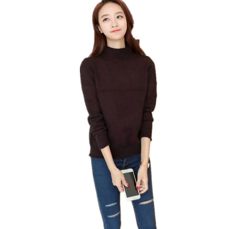 

Long Sleeve Autumn Winter Women Loose Knitted Sweater 2018 Half-Collar Women Short Bottom Sweater Pullovers Casual Knitted Q613
