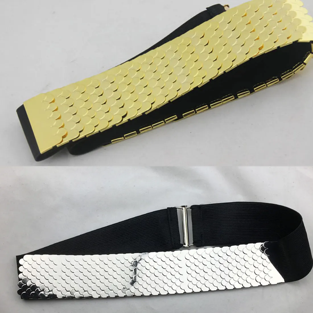 4.5cm Wide Fish Skin Belts Women Belt Gold Silver Metal For Women Fashion Elastic Belt Apparel Accessories belts for dresses