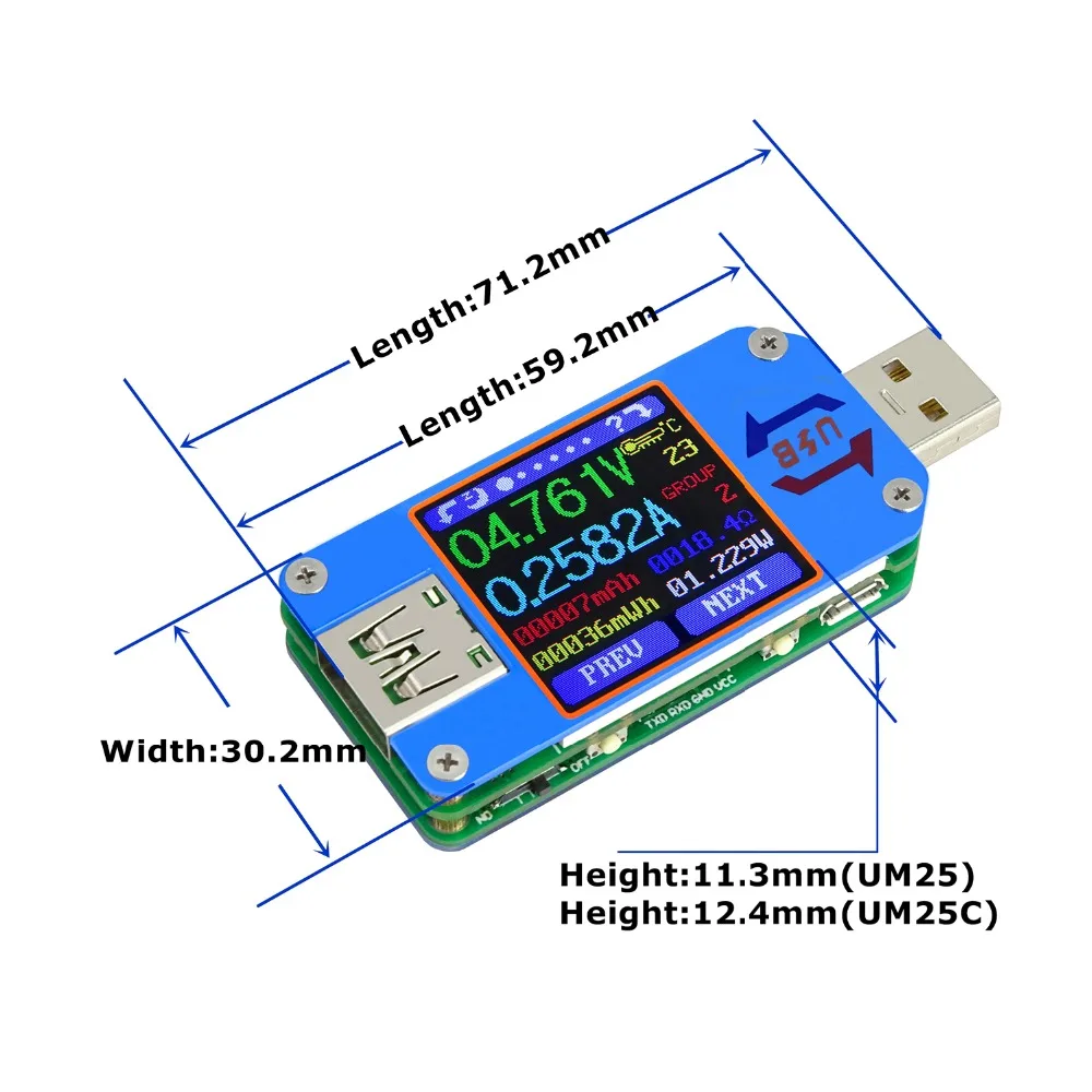 RD USB измеритель напряжения UM25C/UM25 Type C цветной ЖК тестер тока Вольтметр Амперметр