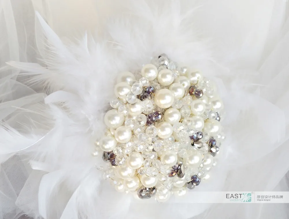 6-дюймовый свадебный букет брошь с жемчужинами из перловой пурпурной перьевой айвори для невесты.