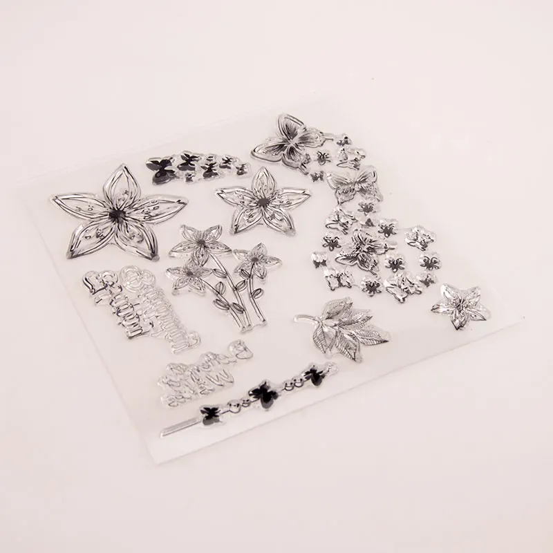 Прозрачный силиконовый штамп с бабочками и цветами для печати сделай сам