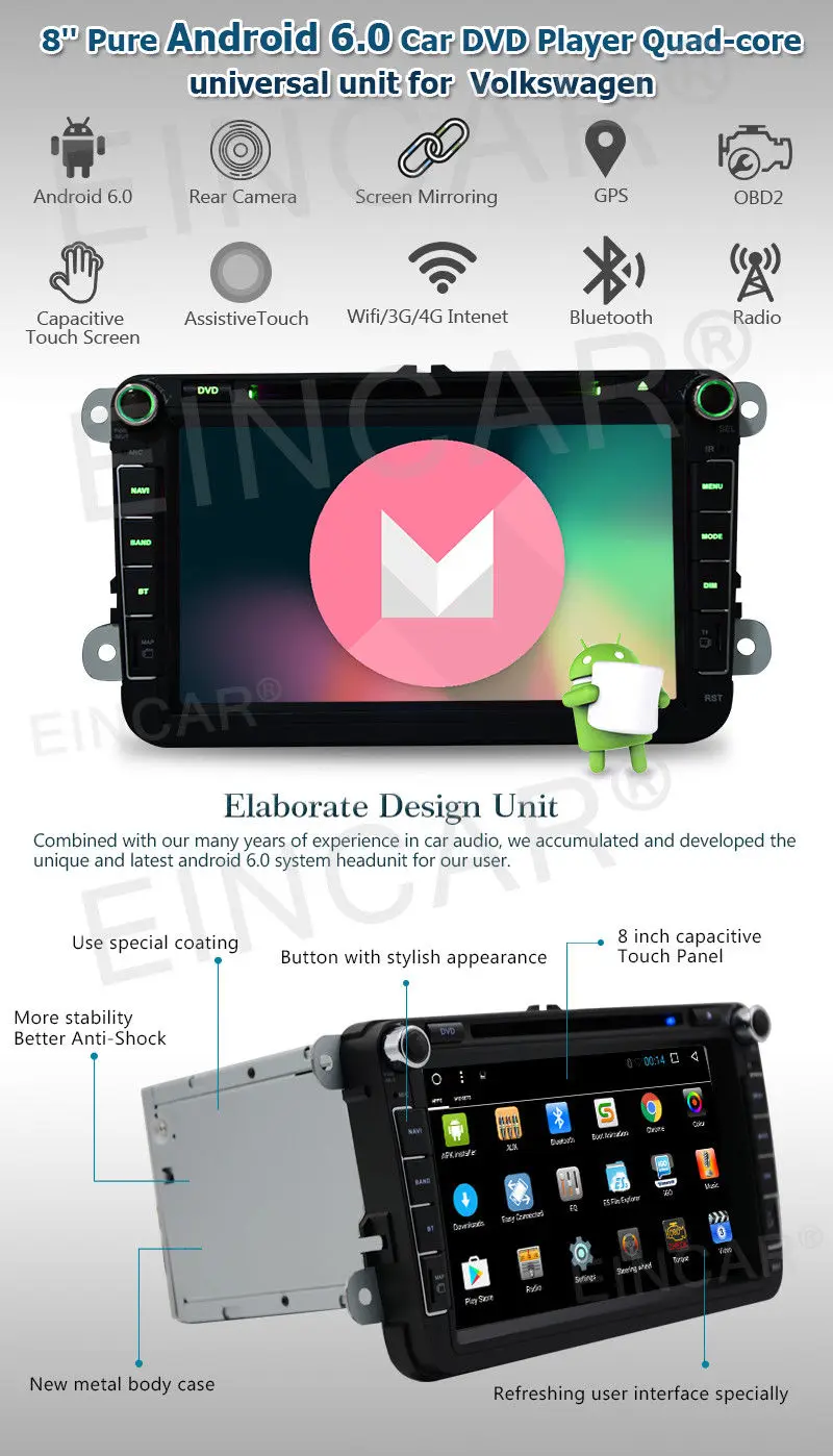 8 &quotAndroid 6 0 Автомобильный Радио dvd плеер gps Navi мультимедиа для Фольксваген