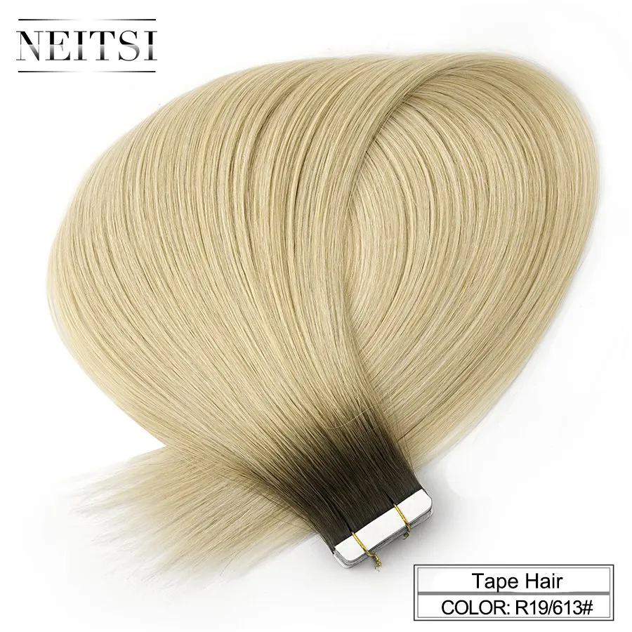 R19-613 Neitsi Remy, человеческие волосы для наращивания на ленте, двойные прямые волосы для наращивания, кожный Уток 1" 20" 2" 20 шт. 40 шт. на выбор - Цвет: R19-613
