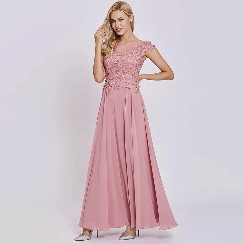 Tanpell appliques prom dresses peach cap sleeves lace floor length a line gown cheap women scoop evening formal long dress | Свадьбы и