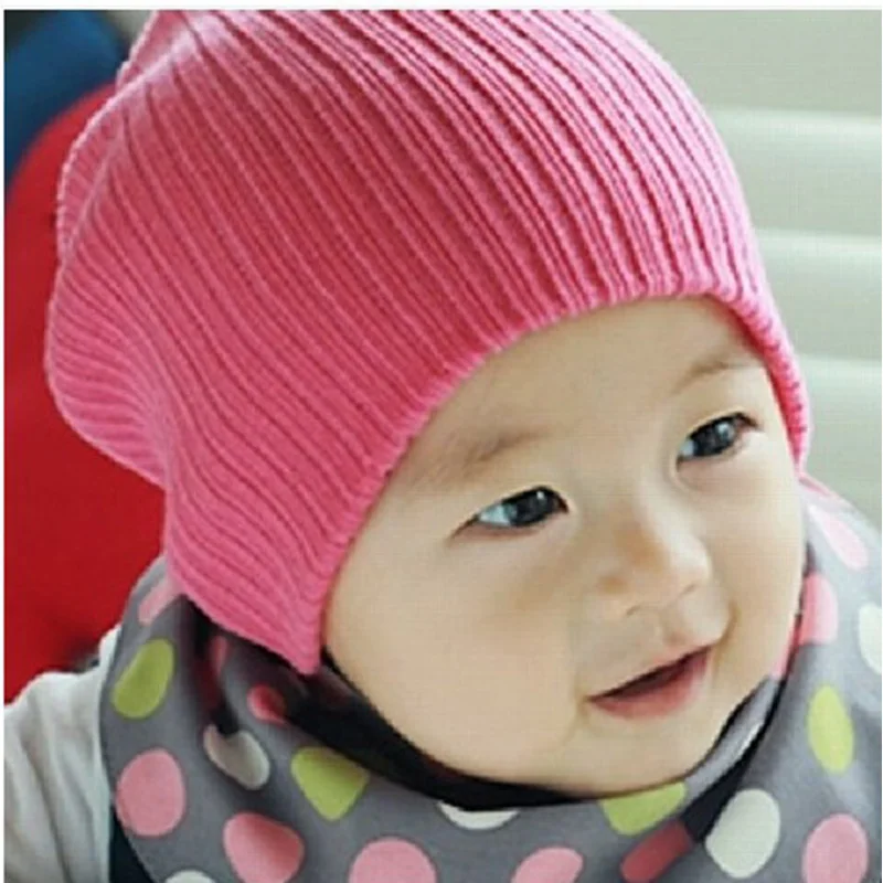 Модные милые однотонные вязаные хлопковые шапки для Новорожденные малыши Дети