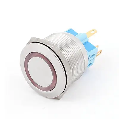 

DC 24V Red LED Light 25mm Mounted Thread 6 Pins DPST NO/NC Push Button Switch
