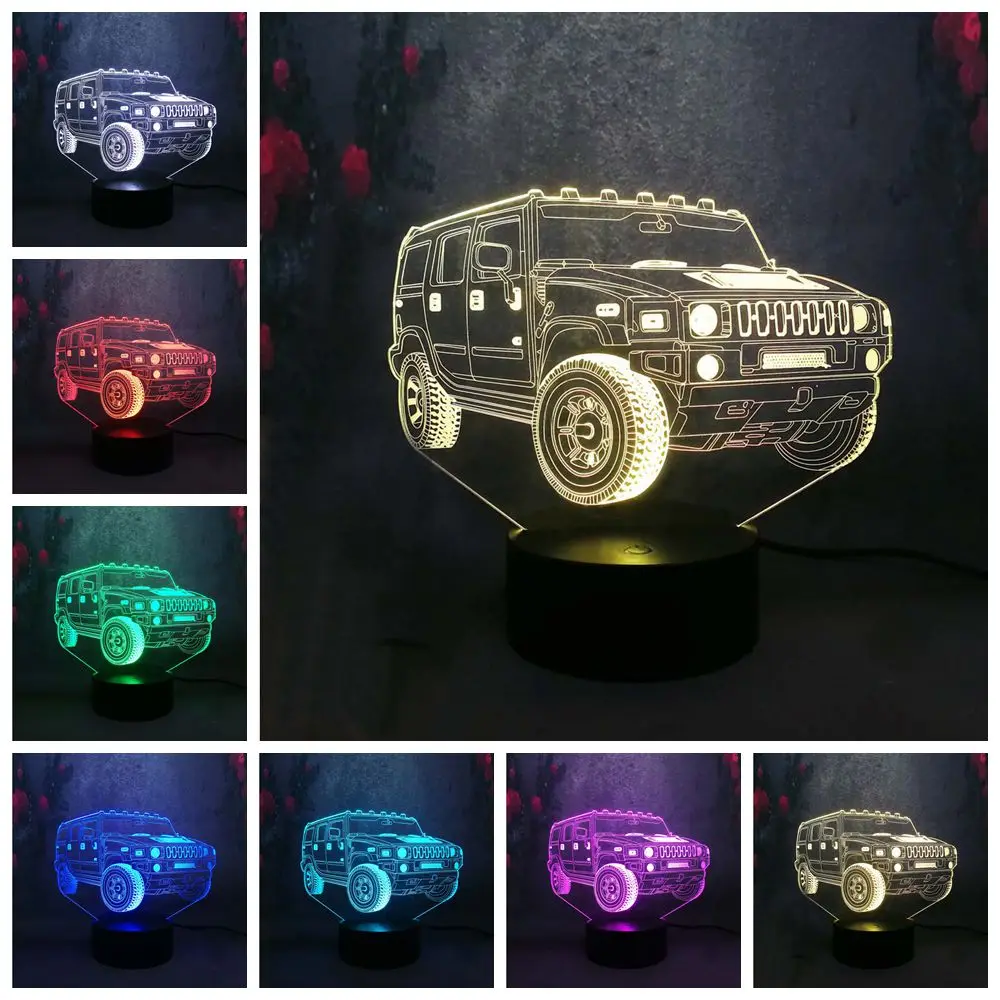 Человек любимая Hummer car многоцветная меняющая вспышку ночной Светильник 3D