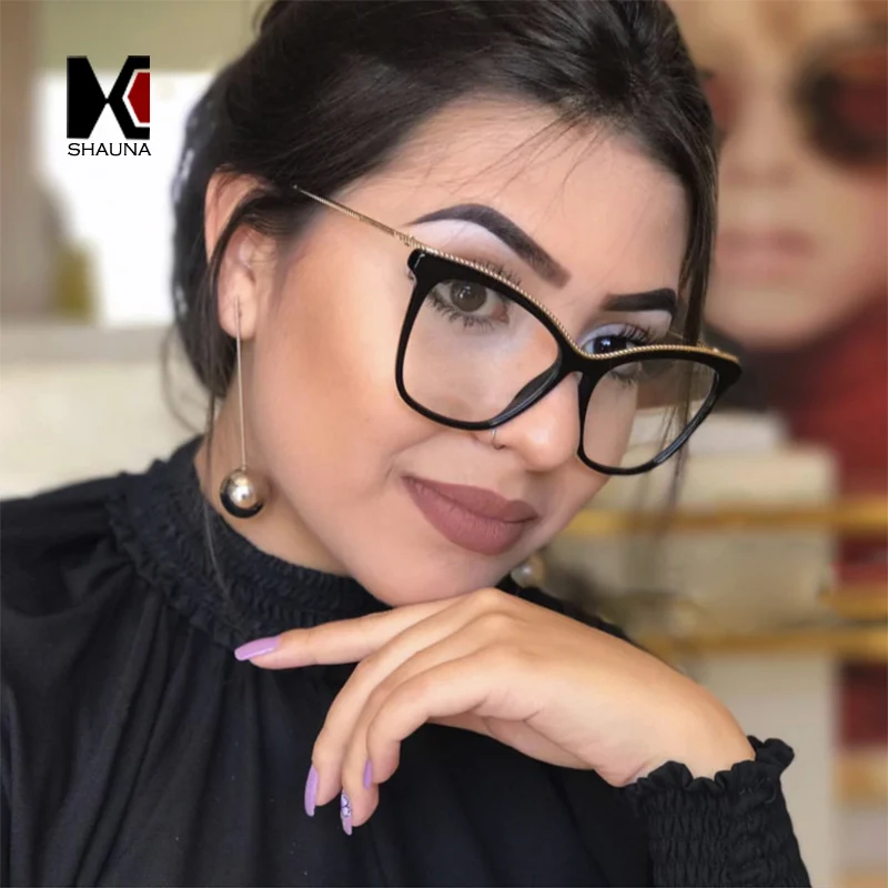SHAUNA модные металлические цепи большие очки оправа для женщин женские кошачий