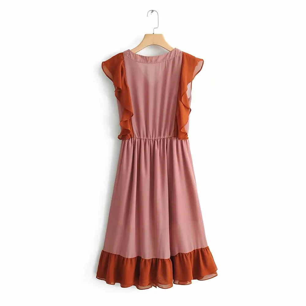 с каскадными оборками в стиле пэчворк асимметричное женское платье v образным