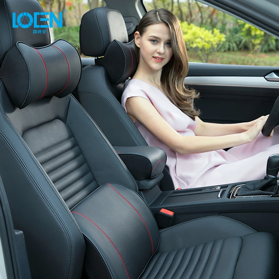 LOEN 3D Натуральная Кожа Авто Автокресло пены памяти подушка подголовник