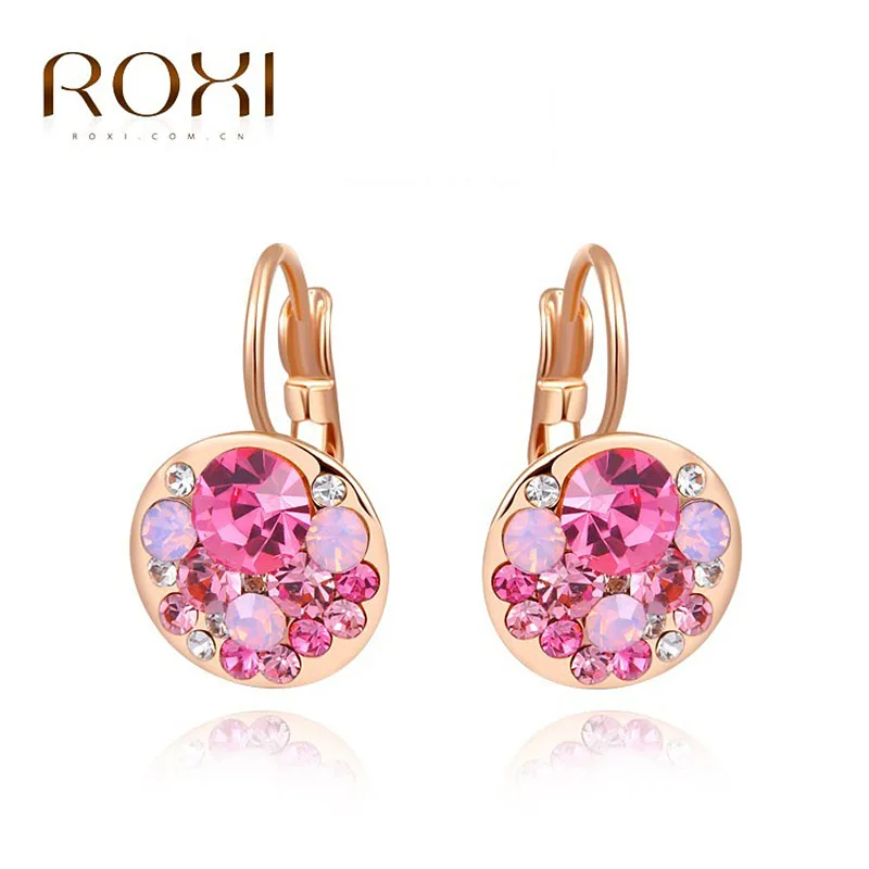 rose gold pink ROXI, высокое качество, 4 цвета, круглый камень, циркониевые серьги, свадебные модные ювелирные изделия, лучший подарок, серьги для женщин, Bijoux, Прямая поставка - Окраска металла: rose gold pink