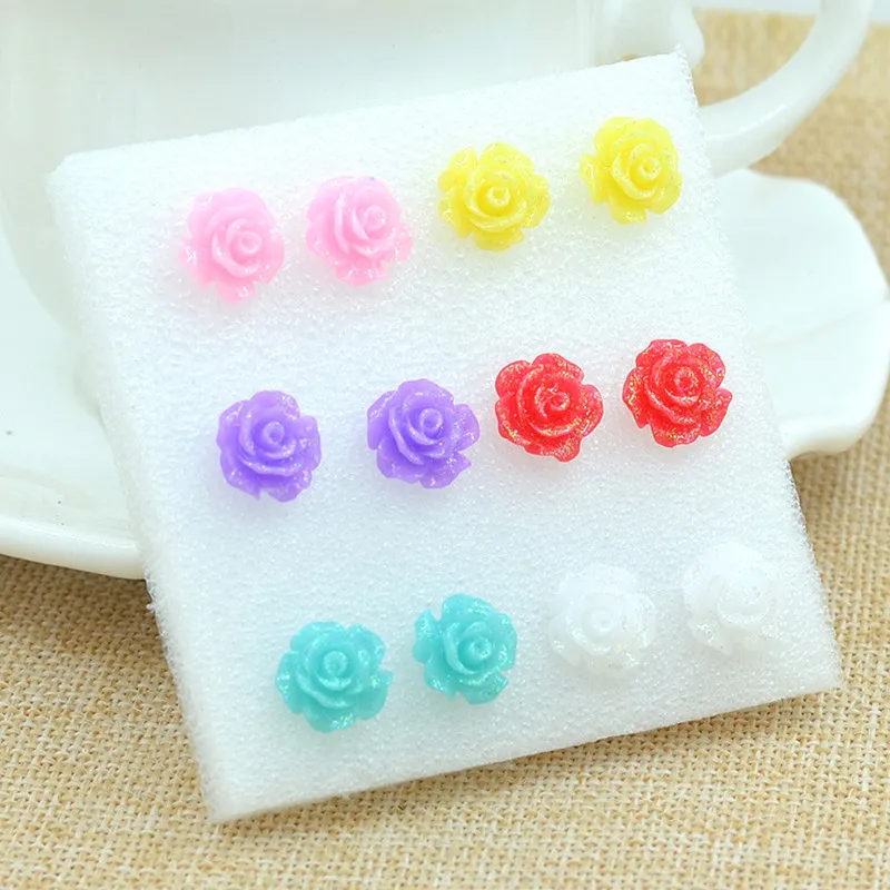 Серьги пусеты для женщин и девочек 6 пар/компл. карамельные цвета с цветами из