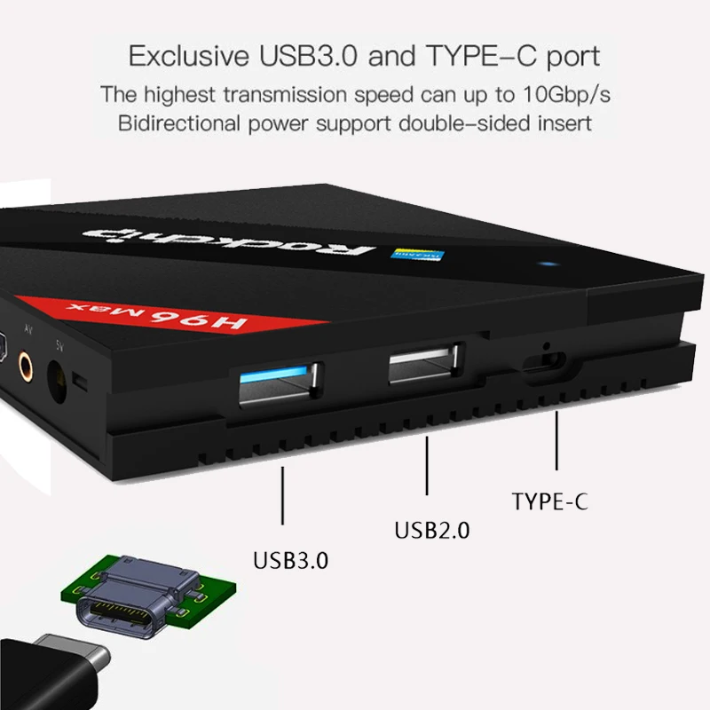 ТВ-приставка H96 max android 7 1 4 ГБ 32 RK3399 Cortex-53 4k 60 FPS tvbox WiFi медиаплеер H96mini smart