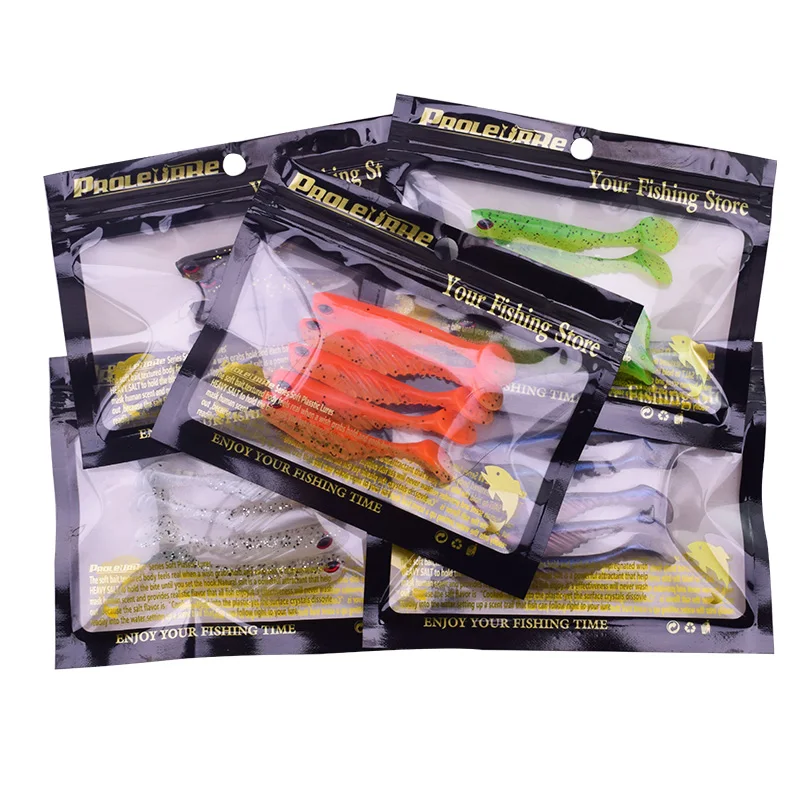 5pcs/Lot Jigging Soft Bait 7cm 2.9g T Tail Fish Jig Wobblers Fishing Lure Double Color Silicone Sequin Swimbait Spinner Lures