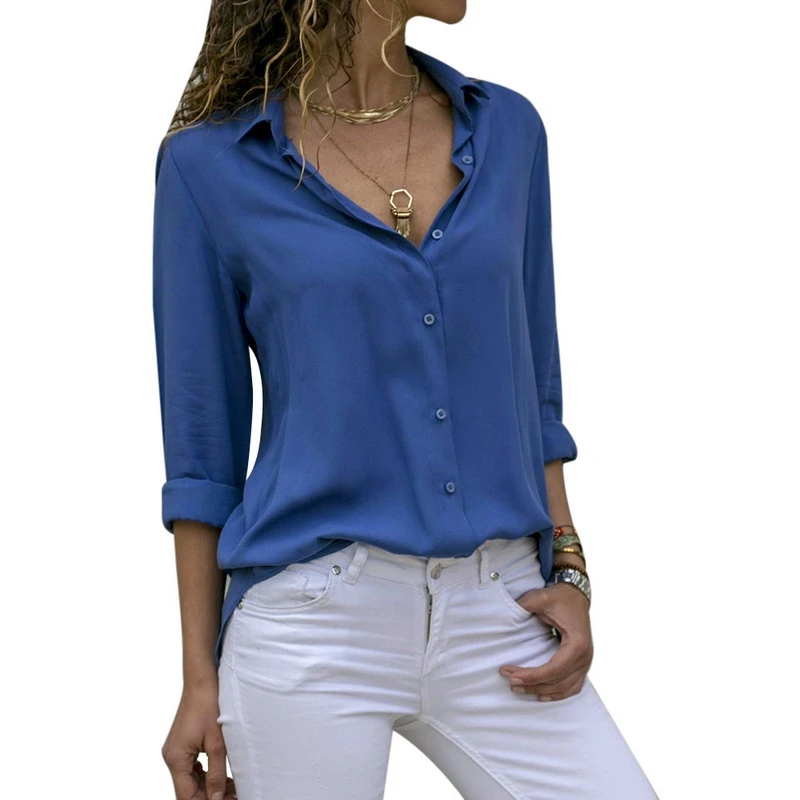 

U-SWEAR Women Tops Blouses Long Sleeve Solid V-Neck Chiffon Blouse Female Office Workwear Shirts Blouse Plus Size Camisa
