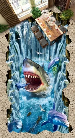 

[Self-Adhesive] 3D Sharks And Dolphin 5 Non-slip Waterproof Photo Self-Adhesive Floor Mural Sticker WallPaper Murals Print Decal
