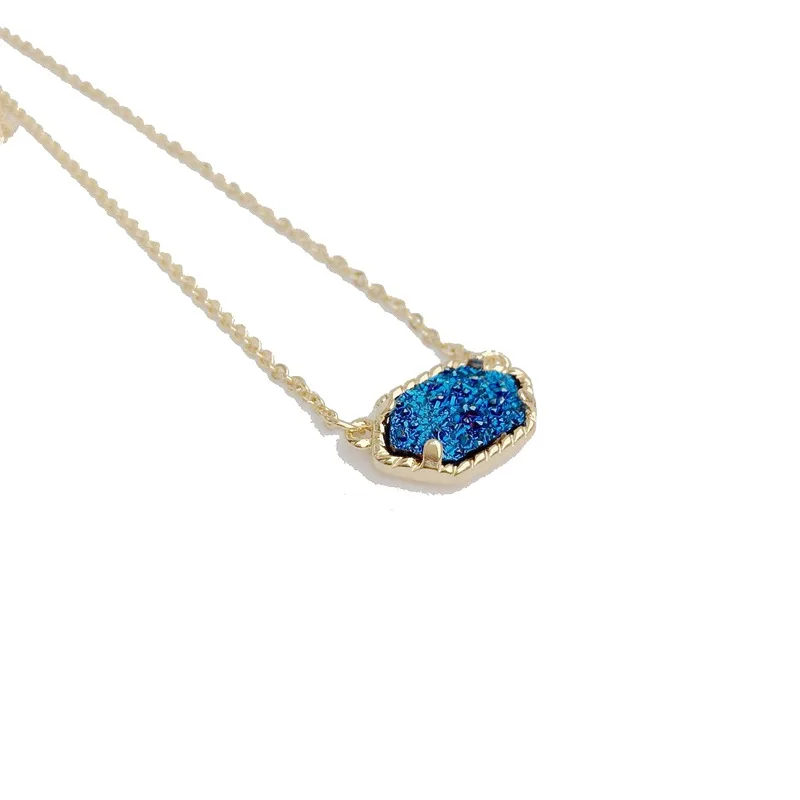10 цветов Drusy Druzy Овальные ожерелья с шестигранной подвеской Золотая цветная