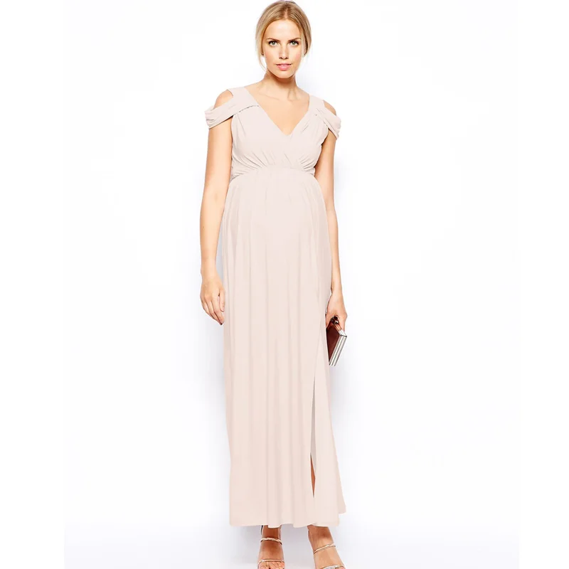 Tencel эластичная для беременных платье с v образным вырезом и коротким рукавом