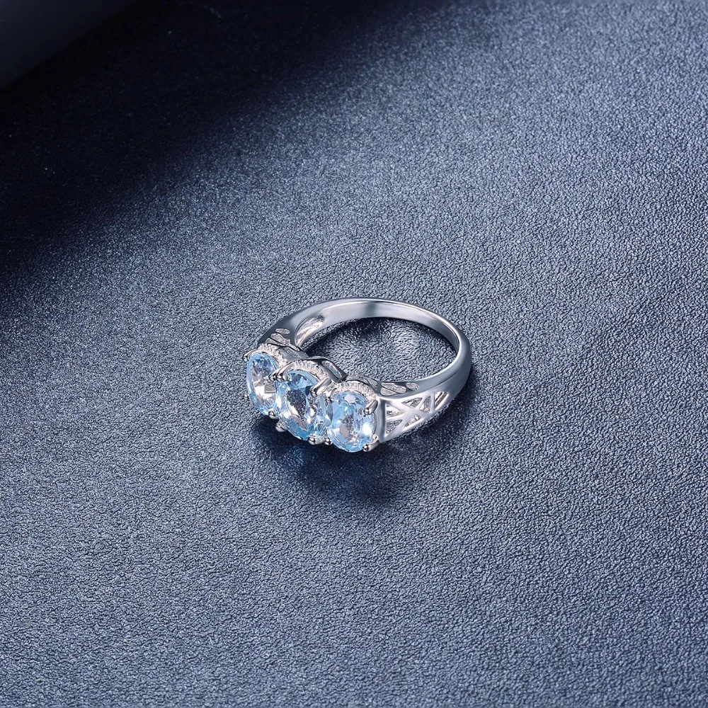 Hutang 3.5ct натуральный драгоценный камень женское кольцо голубой топаз Твердые 925 пробы серебряные кольца Изысканные элегантные ювелирные изделия для подарка