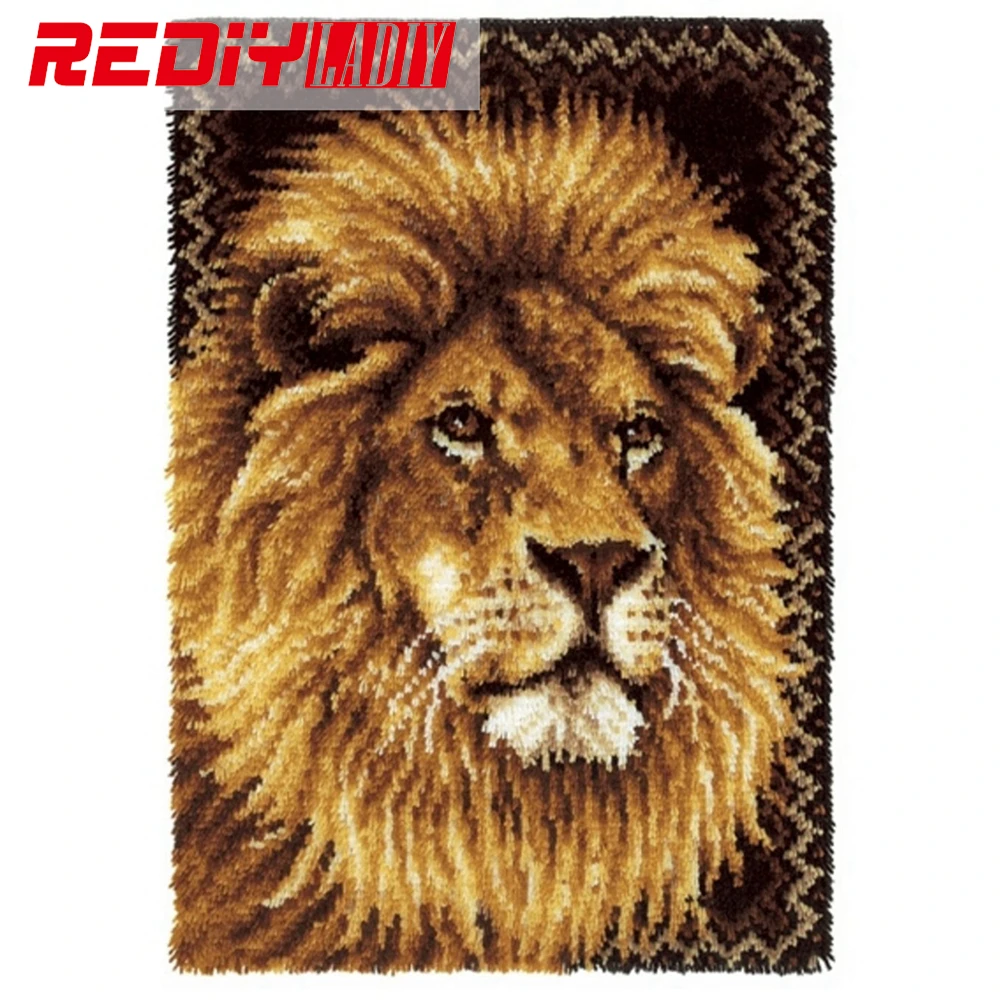 

Hot Latch Hook Rug Kits DIY Needlework Unfinished Crocheting Rug Yarn Cushion Mat King of Lion Embroidery Carpet Free Shipping