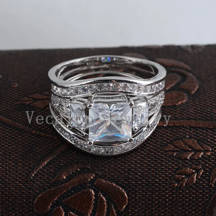Женский набор обручальных колец Vecalon Princess cut 4ct stone AAAAA Zircon обручальное кольцо из
